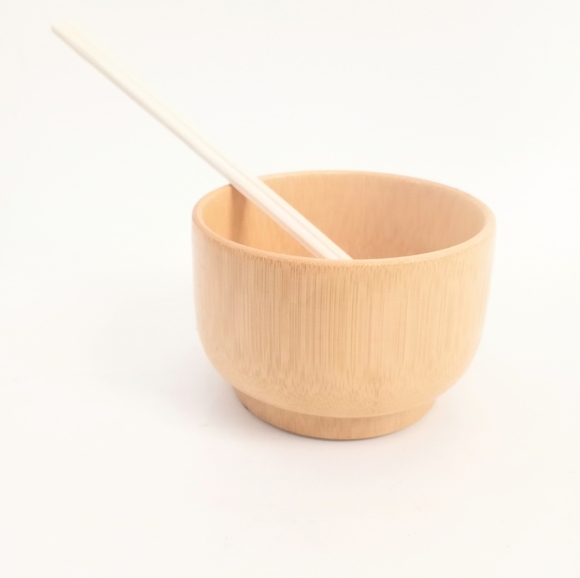 Set of 4 Japanese Bamboo Rice Bowls and Chopsticks - Picture 3 of 6